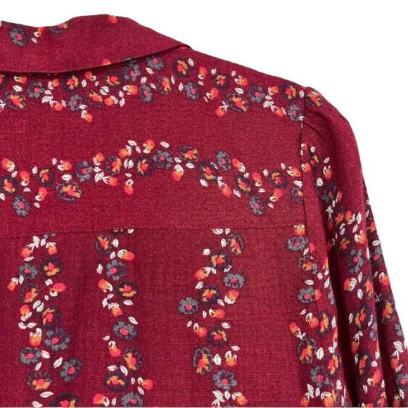 Free People burgundy floral long sleeve button down shirtdress with pockets, XS - Picture 9 of 14